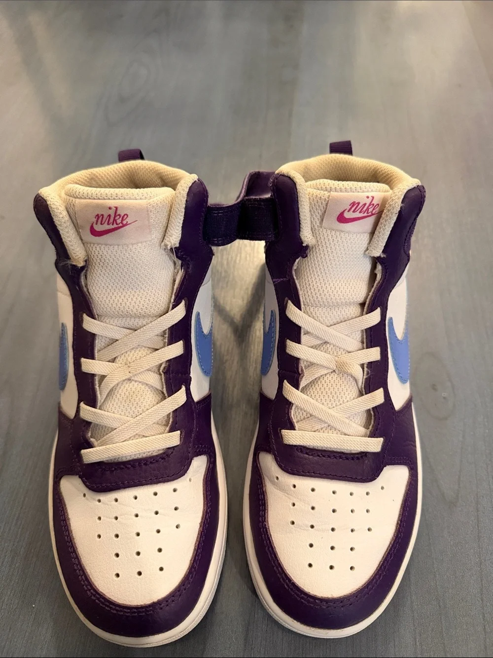 Nike Kids High-Top Sneakers in Purple, White & Light Blue